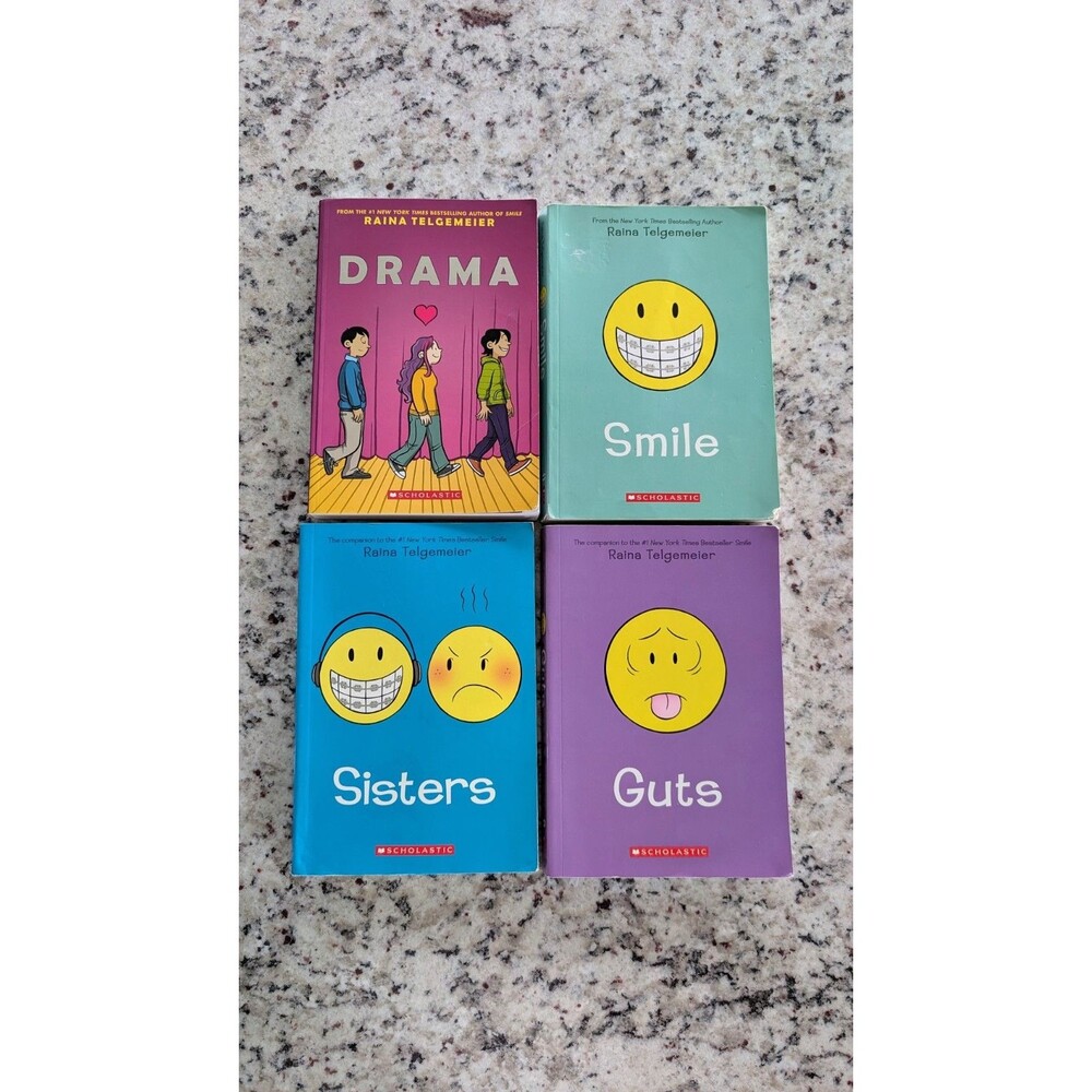 Raina Telgemeier Set Smile, Drama, Guts, Sisters 4 Book Lot Graphic Novels